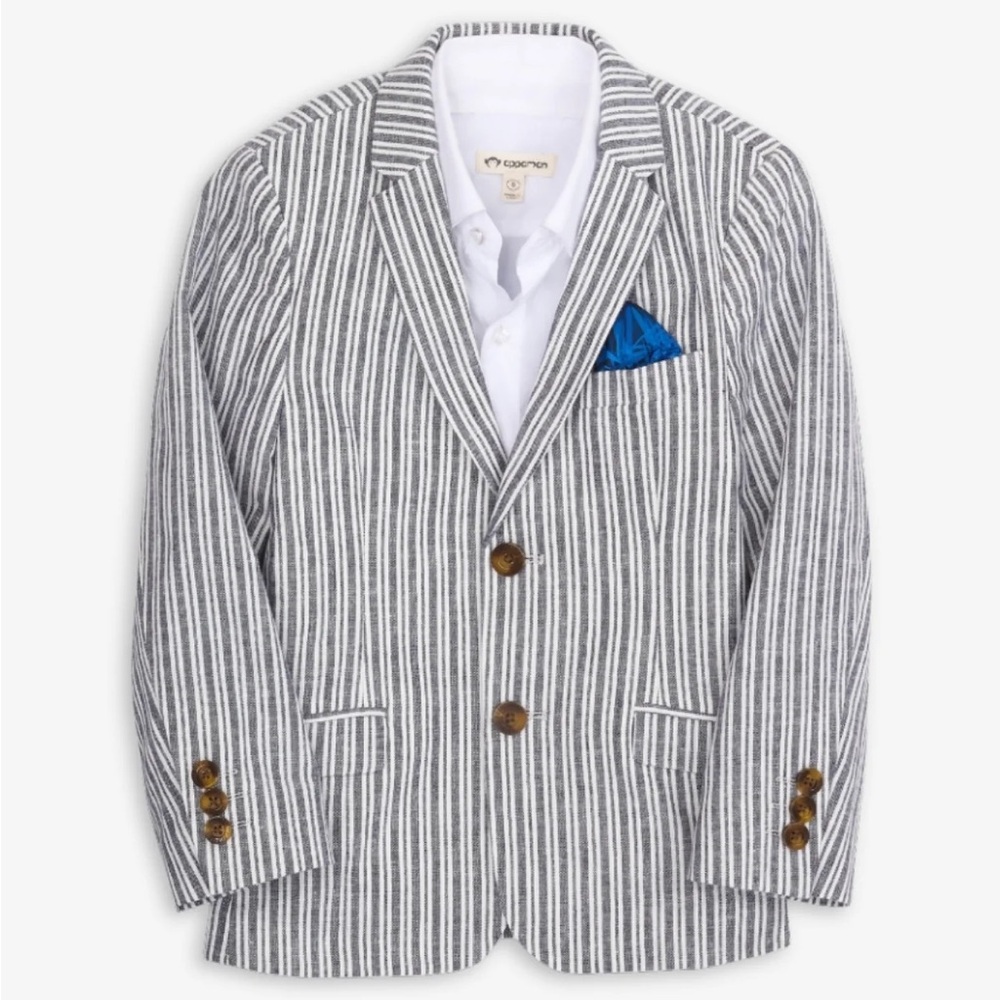 Appaman Striped Blazer Set - Blue, White, Brown